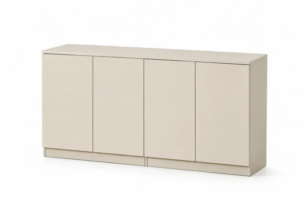 Sideboard Buffetschrank mit 4 grifflosen Türen 160 x 40 x 75 cm melaminbeschichtete MDF Platte rechteckig Greige