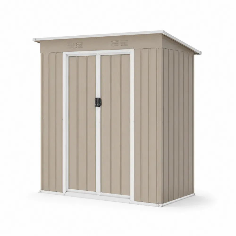 Gerätehaus Gartenschuppen mit Doppeltür Pultdach verzinktes Stahlblech Taupe Weiß Schwarz 195 x 121 x 181 cm