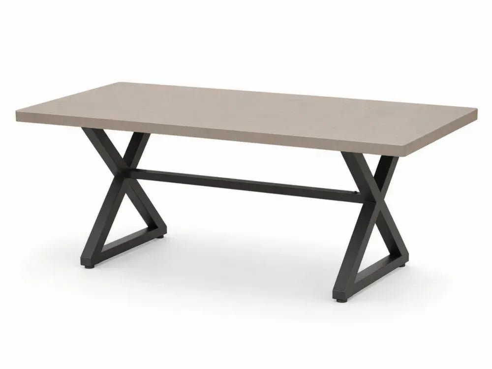 Gartentisch Esstisch rechteckig 180 x 90 x 75 cm HPL-Kompaktplatte Taupe Stahlgestell Schwarz X-Beine