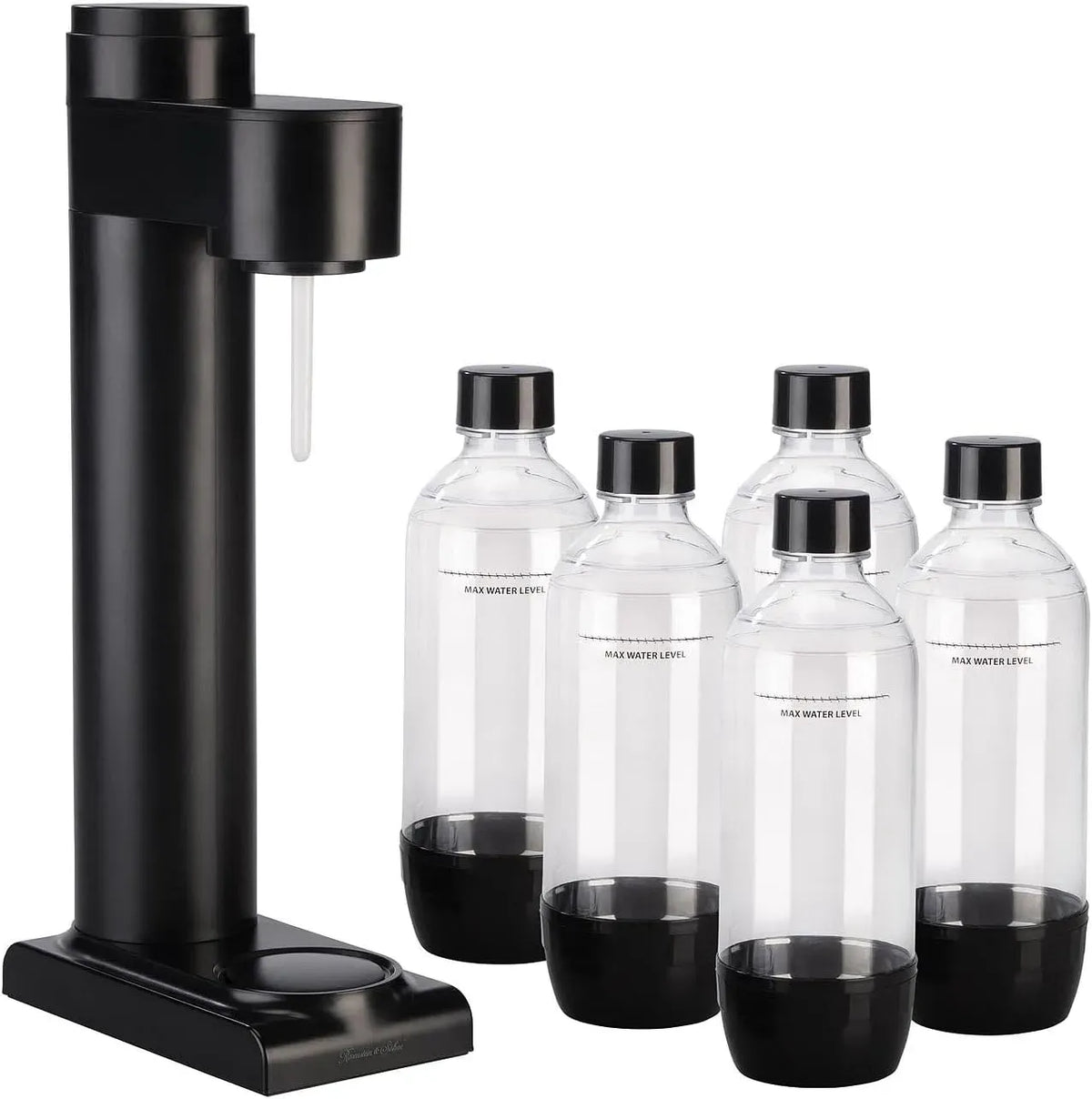1-Liter-Flaschen Sprudelwasser Gerät, Maker, Soda-Stream-kompatibel Maker, Rosenstein & Söhne kompakte Wassersprudler: Soda-Wassersprudler mit 5