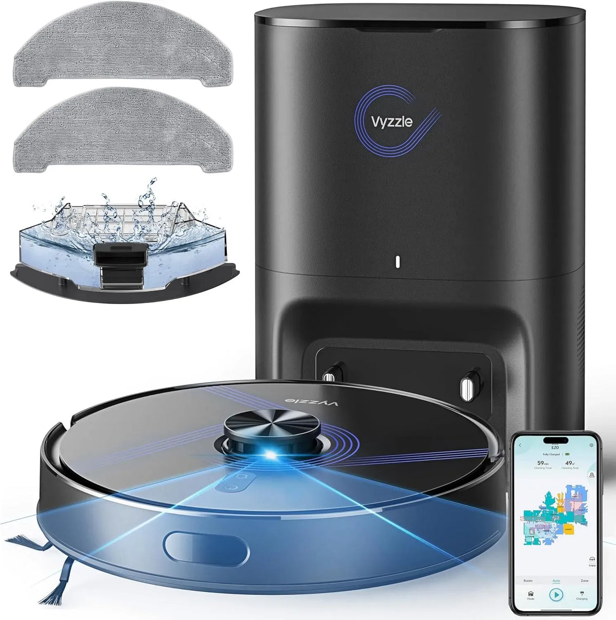 Saugroboter, 3,5 L, Staubsaugerroboter, Absaugstation, Vyzzle Saugroboter mit Wischfunktion 10000 Pa und Absaugstation 3,5L