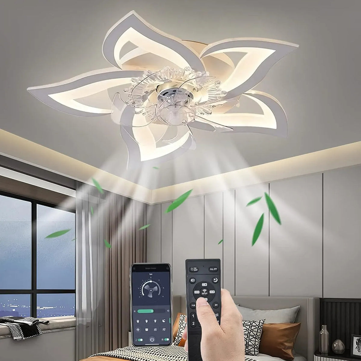 Ventilator, 69CM, 50 W, Bluetooth, Weiß, Ventilator zur Luftzirkulation