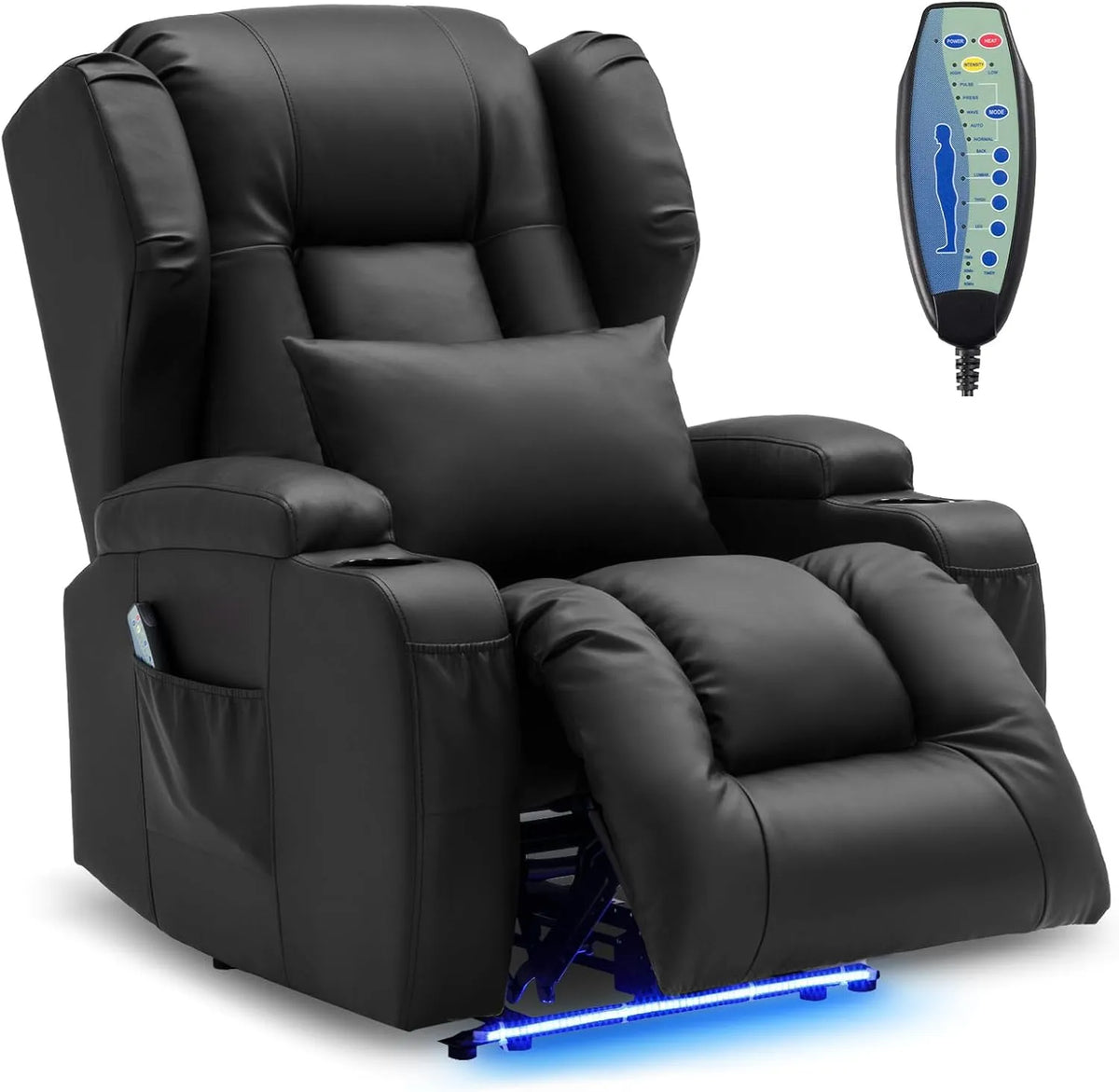 Relax- und Massagesessel, USB, Schwarz, Modern Kinosessels mit LED/USB, Kunstleder Schwarz, bis 150 kg