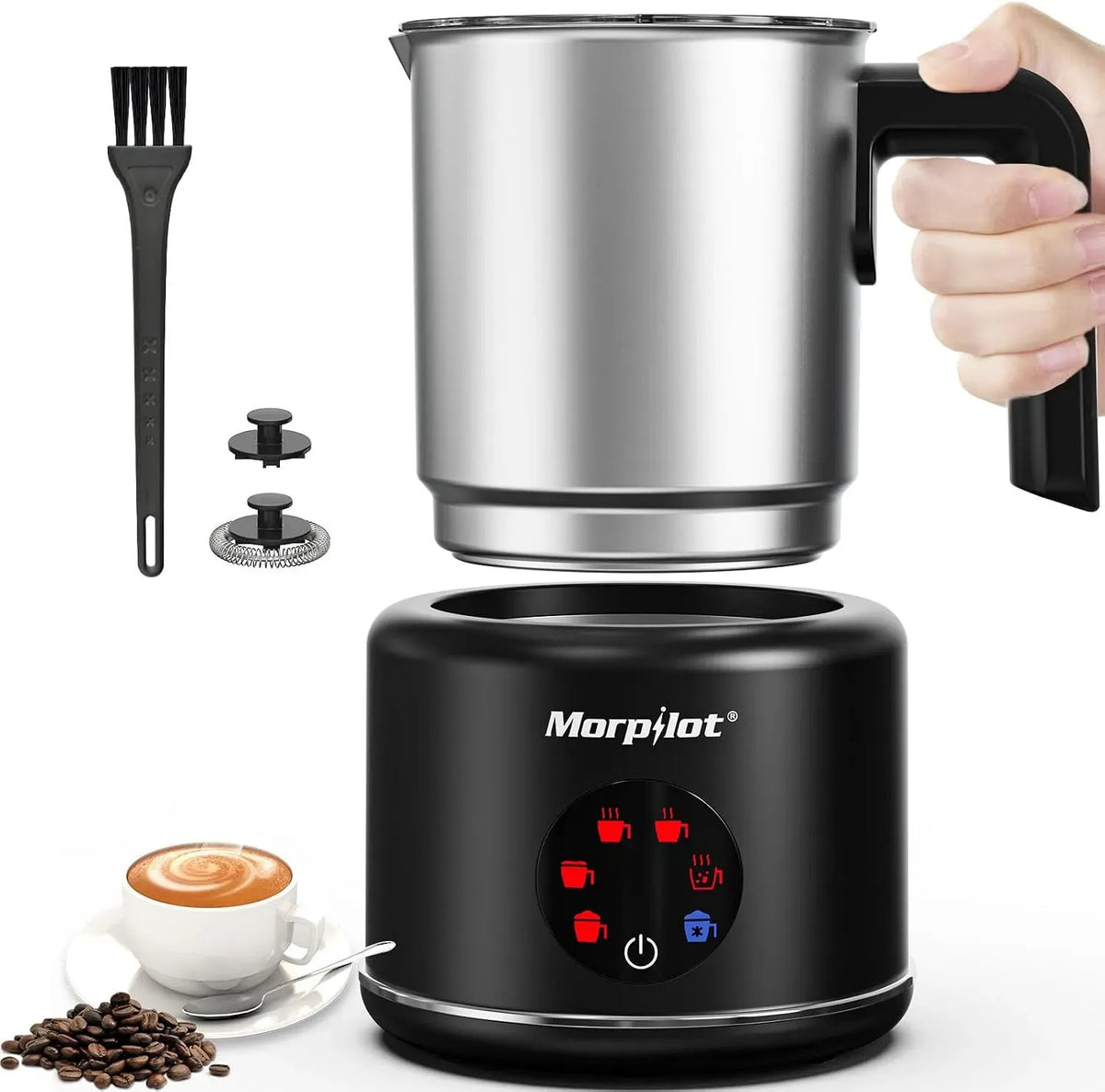 Geschirrspüler, 600 W, Spülmaschine, Antihaftbeschichtung, Edelstahl, Schwarz, 500ml, 6 in 1 Milchschäumer für heißer