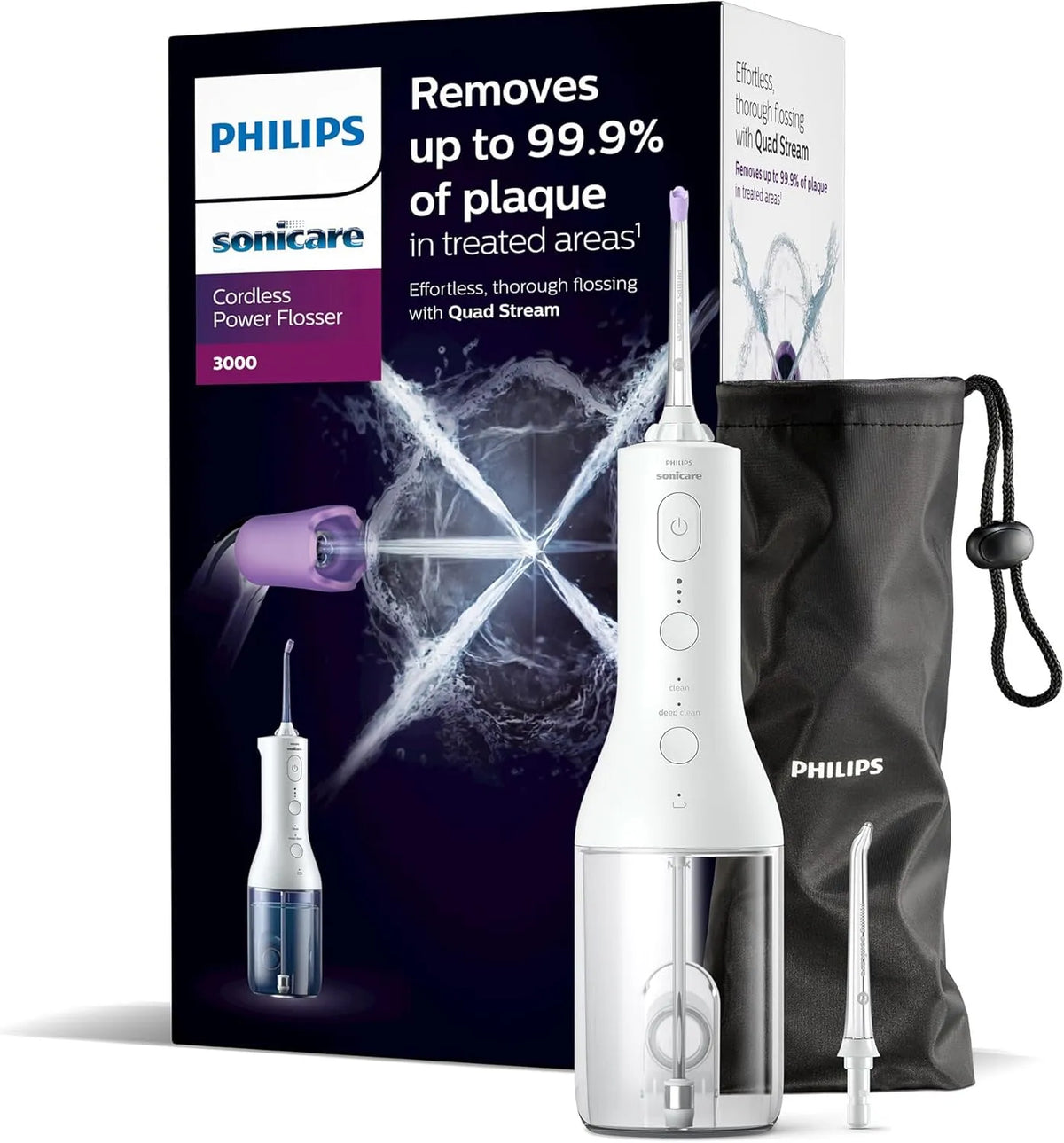 Philips HX3826/31 Munddusche, elektrische Zahnreinigungsdusche, IPS-Panel, kabellos, Weiß, für Zähne