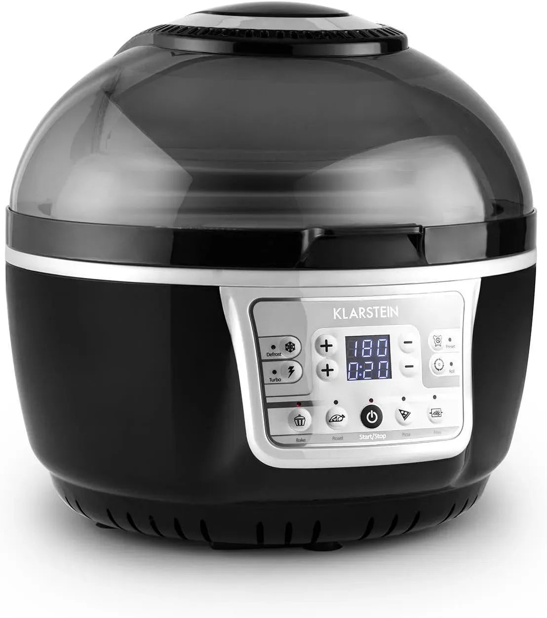 Klarstein Heißluftfritteuse, 10 L, 1400 W, 50 bis 230 °C, Timer, Schwarz