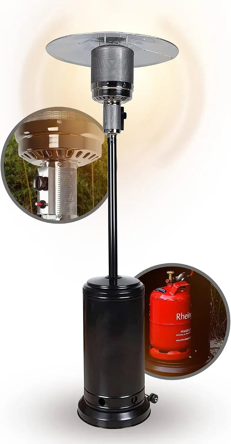 Terrassenheizer, Gasheizstrahler, 14 kW, Outdoor, Transportrollen, 4K UHD, Wärmefunktion, Schwarz, für außen, APANA