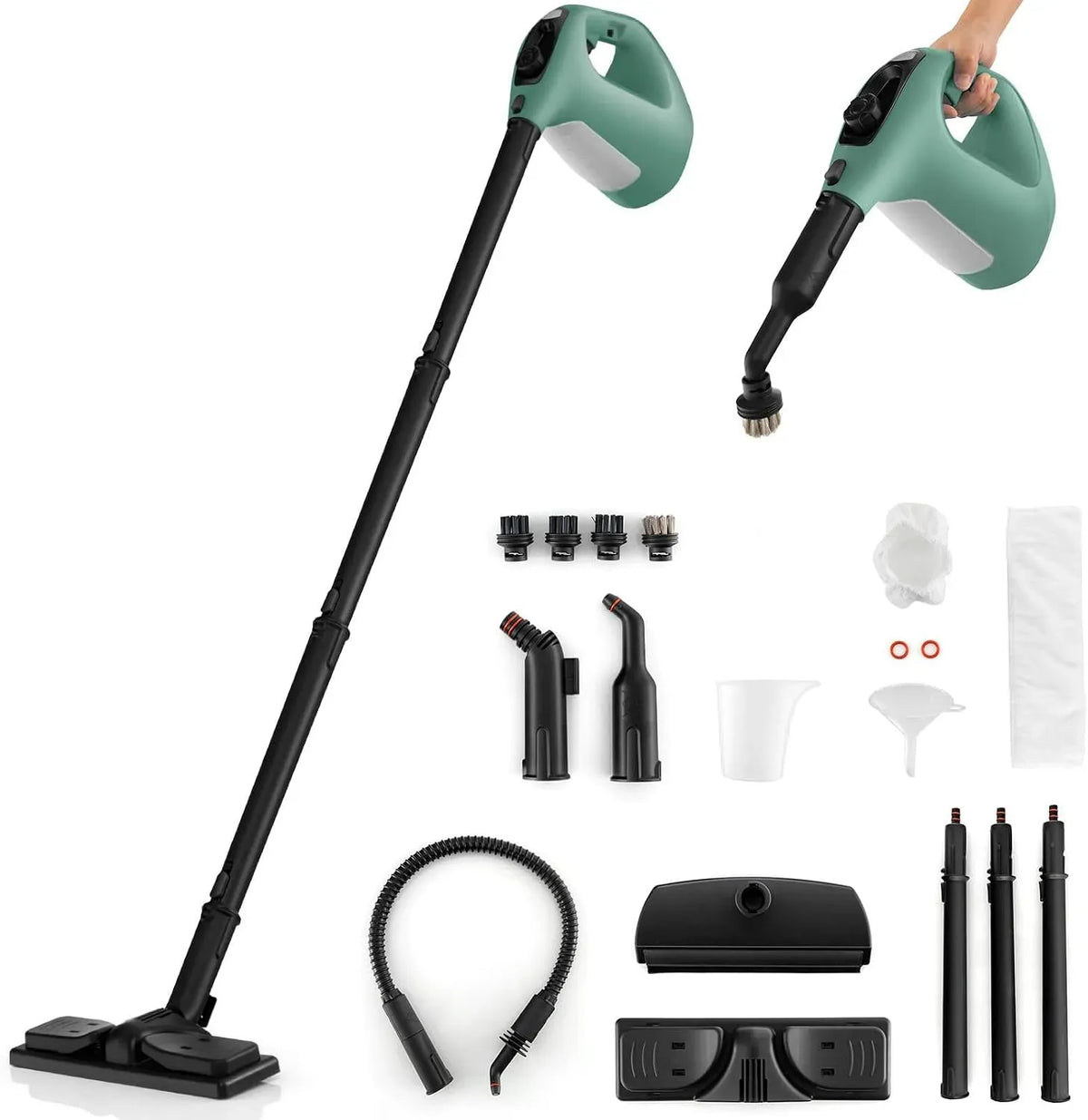 Dampfreiniger, 1500 W, GOPLUS, Druckdampf, Multifunktion, tragbar, großer Wassertank, Grün, 14 Zubehörteilen, 400 ML Wassertank, Aufheizzeit: 1 min