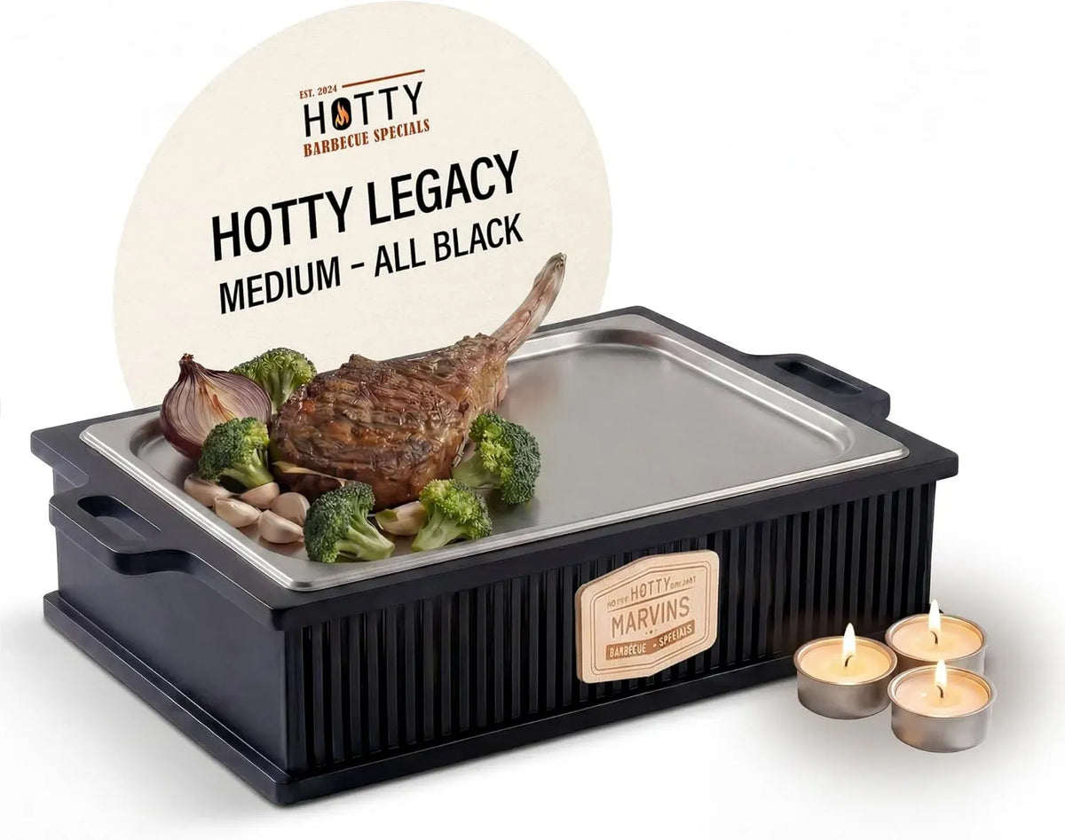 Speisenwärmer, Warmhaltefunktion, Grill, Wärmefunktion, Schwarz, für Grillgut mit Kerzen, HOTTY