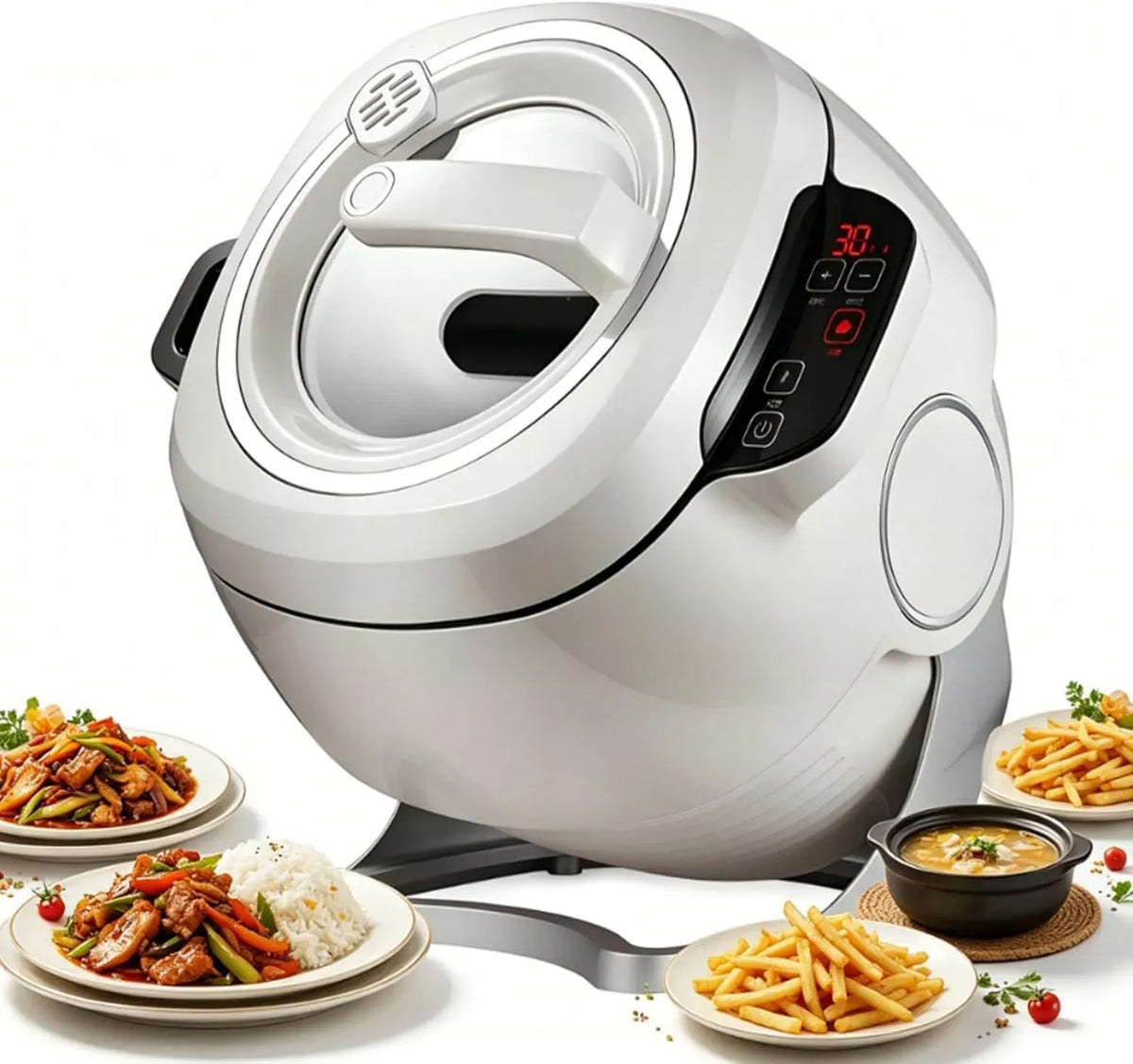Kochgeschirr, Automatischer 6-Liter-Kochtopf, Touch-Bedienung, 3 Geschwindigkeiten, 360°-Dreh-Bratroboter Zum Schmoren Und Kochen, Touchpanel
