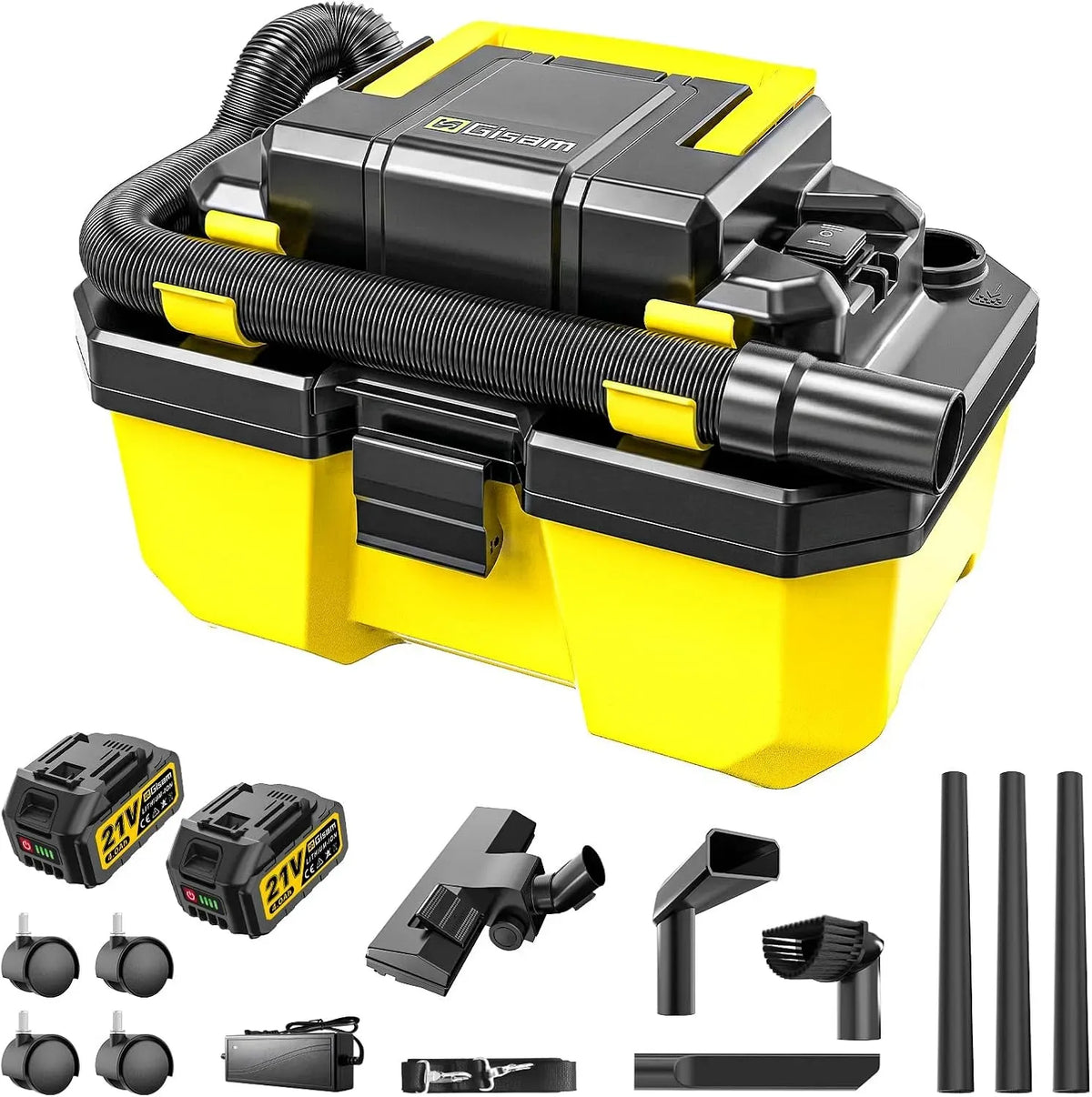 Staubsauger, tragbar, 3000-W-Bürstenlosmotor, 4 RäDern und Zubehörhalter, tragbar für Garage, 2 x 4,0Ah, HEPA-Filter
