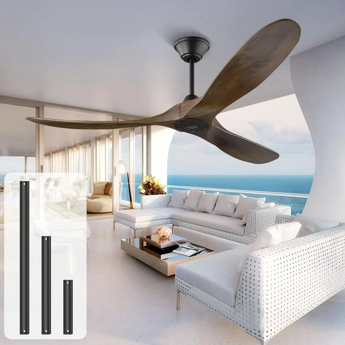 Ventilator, 152cm, Wohnzimmergestaltung, Ventilator zur Luftzirkulation, Deckenventilator ohne Beleuchtung mit Fernbedienung