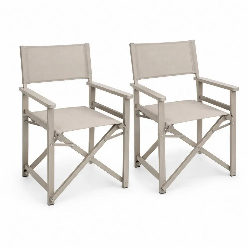 2er Set Garten-Klappstühle mit Armlehnen PVC-beschichtetes Polyestergewebe Aluminiumgestell Beige Taupegrau Schwarz je 56 x 58 x 88 cm