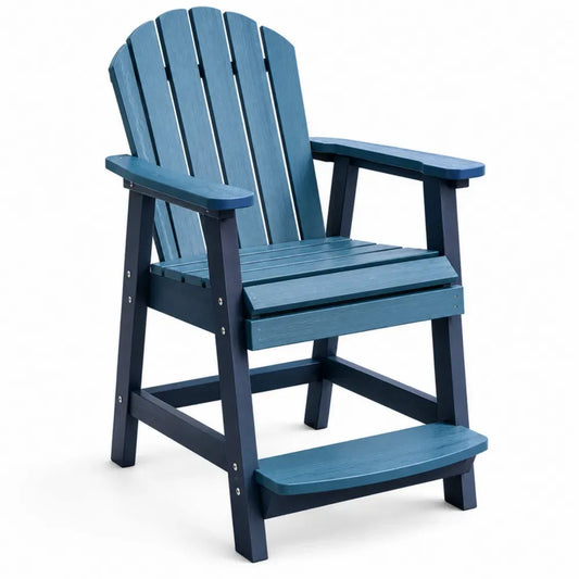 Adirondack Gartenstuhl mit Fußstütze aus HDPE-Kunststoff Petrolblau Dunkelblau Silber 76 x 83 x 118 cm