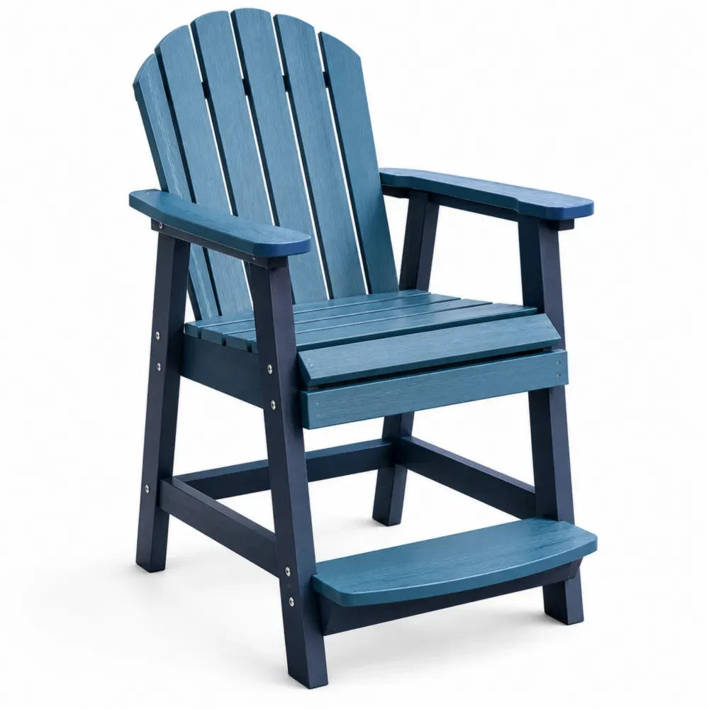 Adirondack Gartenstuhl mit Fußstütze aus HDPE-Kunststoff Petrolblau Dunkelblau Silber 76 x 83 x 118 cm