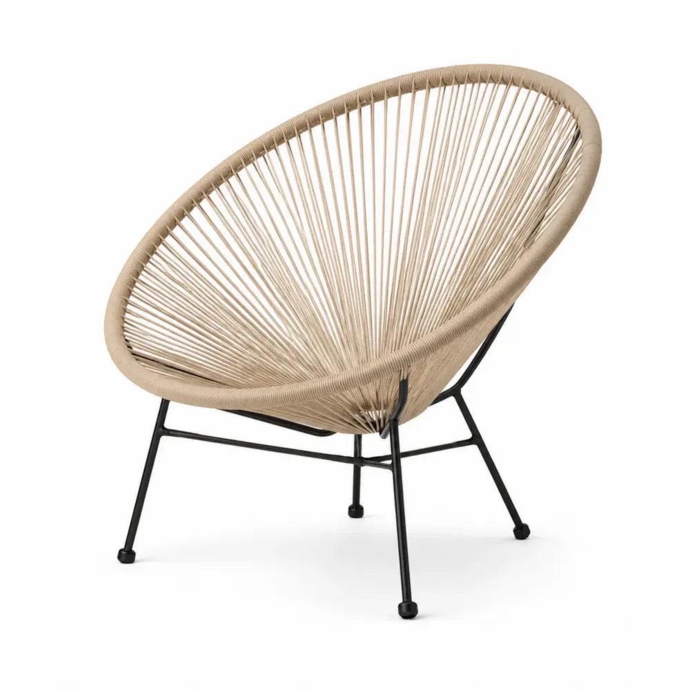 Garten-Loungesessel Gartensessel Polyethylen-Seil Stahlrohrgestell runde Schalenform Beige Schwarz 78 x 80 x 88 cm