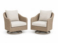 2er Set drehbare Gartensessel mit Kissen 76 x 78 x 88 cm PE Rattangeflecht Polyester Stahlrahmen rund natur creme taupe