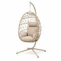 Hängesessel mit Gestell und Kissen PE-Rattan Stahlgestell Eiform Beige Silberfarben 105 x 105 x 198 cm