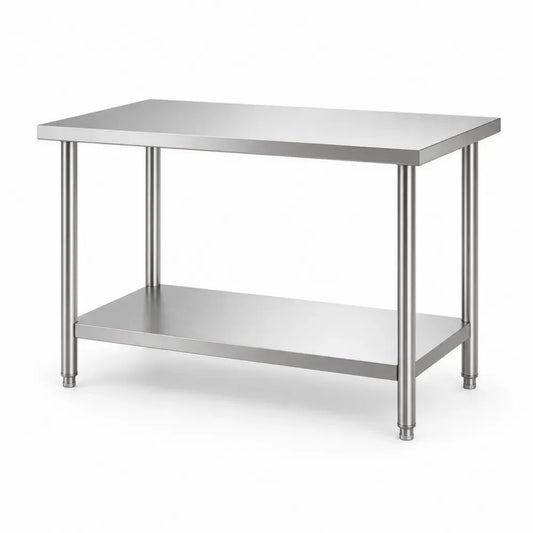 Edelstahl Arbeitstisch mit Ablage 120 x 60 x 90 cm rechteckig silberfarben