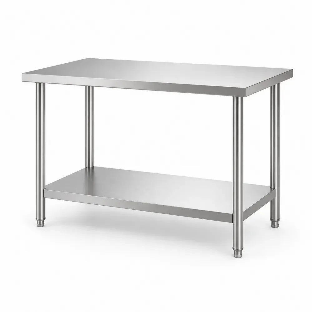 Edelstahl Arbeitstisch mit Ablage 120 x 60 x 90 cm rechteckig silberfarben