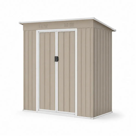 Gerätehaus Gartenschuppen mit Doppeltür Pultdach verzinktes Stahlblech Taupe Weiß Schwarz 195 x 121 x 181 cm