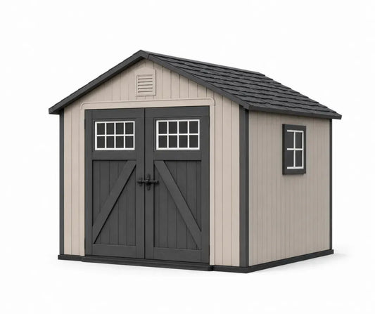 Gartenschuppen Gerätehaus mit Doppeltür Satteldach PP Kunststoff Beige Anthrazit 228 x 190 x 222 cm