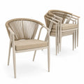 Gartenstühle 4er Set stapelbar mit Armlehnen und Sitzkissen aus Aluminium und Polyesterseil Beige Taupe 58 x 62 x 78 cm