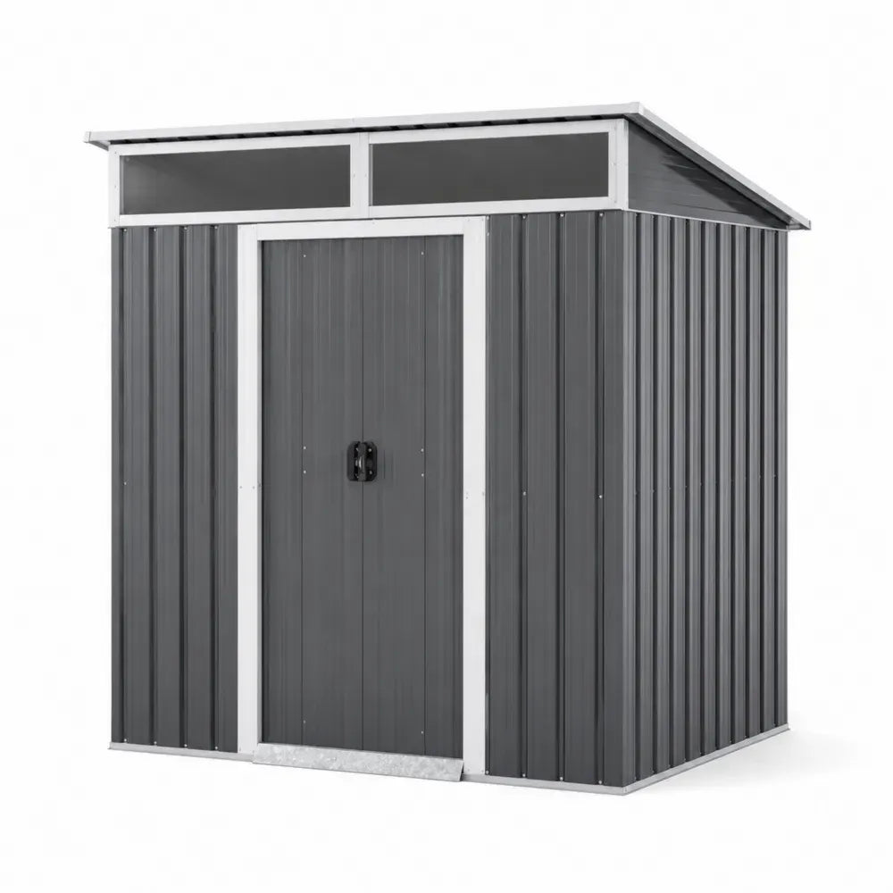 Gartenschuppen Gerätehaus mit Doppeltür und Oberlicht 213 x 127 x 195 cm verzinktes Stahlblech rechteckig Anthrazit Weiß