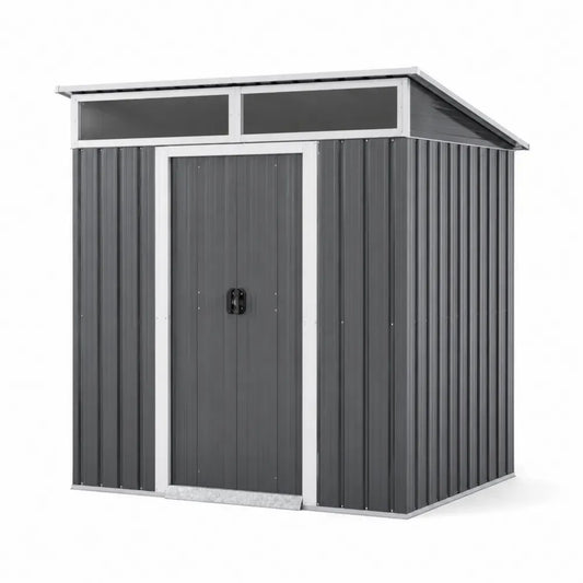 Gartenschuppen Gerätehaus mit Doppeltür und Oberlicht 213 x 127 x 195 cm verzinktes Stahlblech rechteckig Anthrazit Weiß