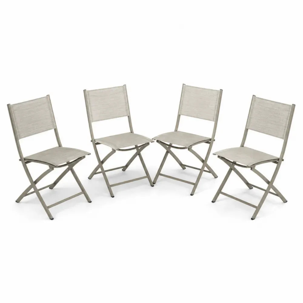 Gartenstuhl 4er Set klappbar armlos rechteckig Textilene Stahl Beige Taupe Schwarz 47 x 58 x 86 cm