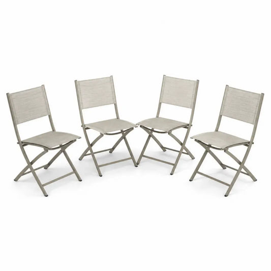 Gartenstuhl 4er Set klappbar armlos rechteckig Textilene Stahl Beige Taupe Schwarz 47 x 58 x 86 cm
