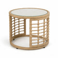 Gartentisch Beistelltisch rund PE-Rattan Stahlrahmen gehärtetes Glas Zylinderform Natur Transparent Schwarz 60 x 60 x 50 cm