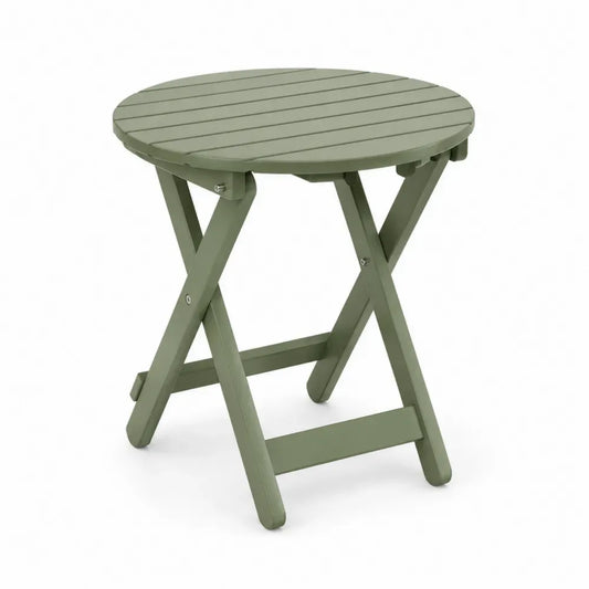 Gartentisch Klapptisch rund Ø 70 cm Höhe 74 cm massives Akazienholz Lamellentischplatte X Gestell olivgrün silberfarben