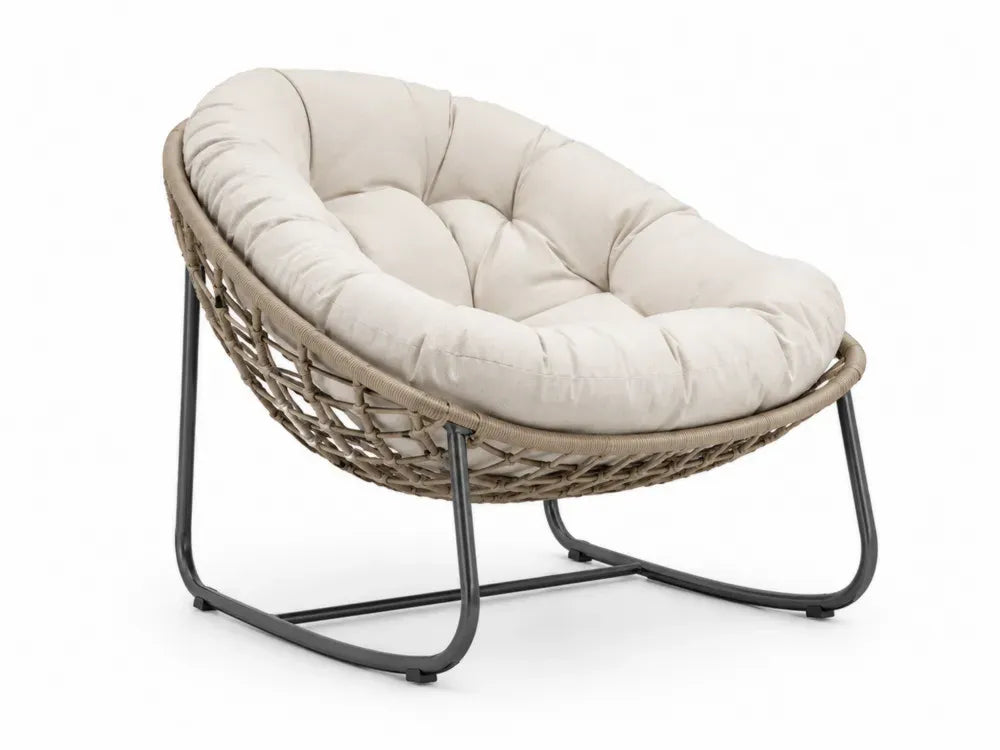 Papasan Gartensessel mit Kissen 103 x 96 x 85 cm PE Rattangeflecht pulverbeschichteter Stahl rund naturbeige creme dunkelgrau schwarz