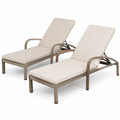 2er Set Gartenliegen mit Armlehnen verstellbar aus PE-Rattan Stahl und Polyesterauflagen Beige Graubraun Schwarz 195 x 70 x 85 cm