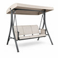 Hollywoodschaukel 3 Sitzer mit rechteckigem Dach 170 x 110 x 153 cm pulverbeschichteter Stahl Polyester beige dunkelgrau schwarz silberfarben
