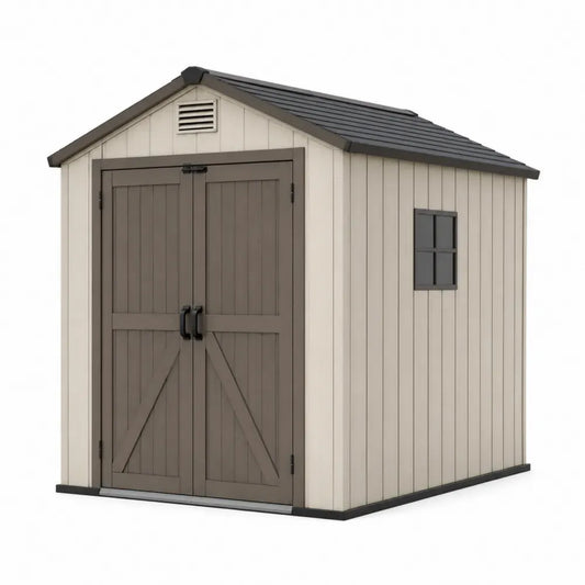 Gerätehaus Gartenschuppen mit Doppeltür Fenster Lüftung Satteldach Polypropylen Beige Taupe Dunkelgrau Schwarz 213 x 130 x 216 cm