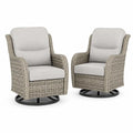 2er Set drehbare Gartensessel mit Kissen Loungesessel PE Rattan Stahl Polyester Sandgrau Hellgrau Schwarz 82 x 78 x 93 cm