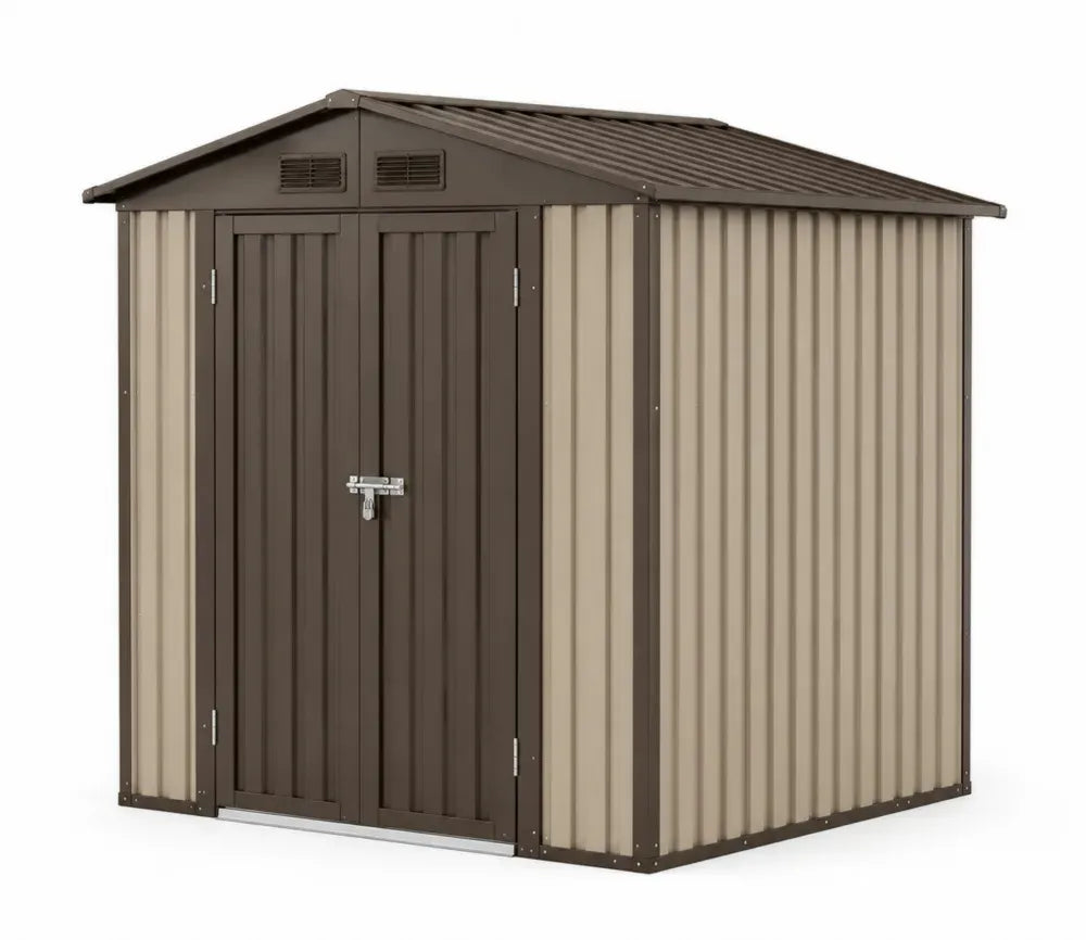 Gartenschuppen Gerätehaus mit Doppeltür 213 x 191 x 198 cm verzinktes Stahlblech rechteckig Beige Braun