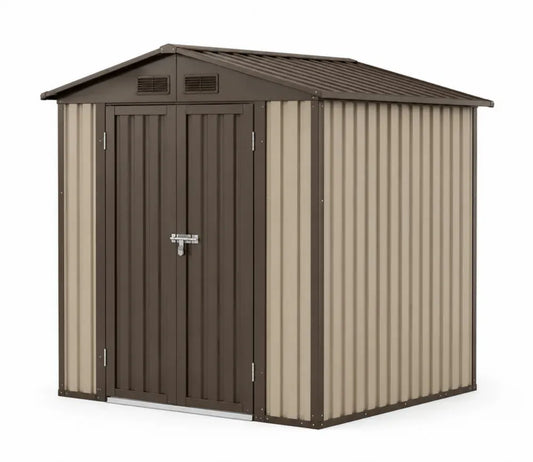 Gartenschuppen Gerätehaus mit Doppeltür 213 x 191 x 198 cm verzinktes Stahlblech rechteckig Beige Braun