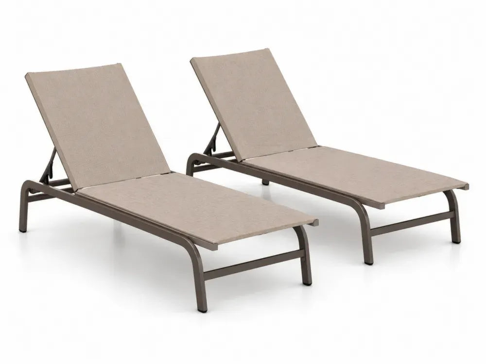 2er Set verstellbare Gartenliegen Sonnenliegen 200 x 65 x 95 cm pulverbeschichtetes Aluminium PVC-beschichtetes Polyestergewebe rechteckig Taupe Dunkelbraun