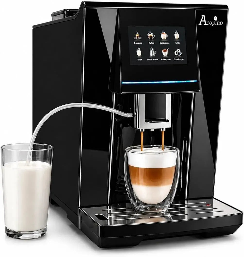 Kaffeevollautomat, Touch-Bedienung, Schwarz, Cappuccino & Espresso auf Knopfdruck, farbiges Touchdisplay