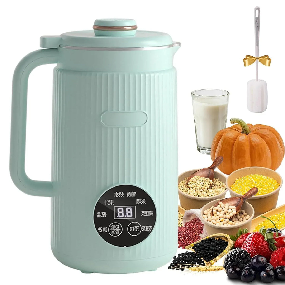 8-In-1 Nussmilch Maschine, Pflanzenmilch-Maschine, Pflanzenmilchbereiter, 1200 ml, Warmhaltefunktion, Wärmefunktion, Grün