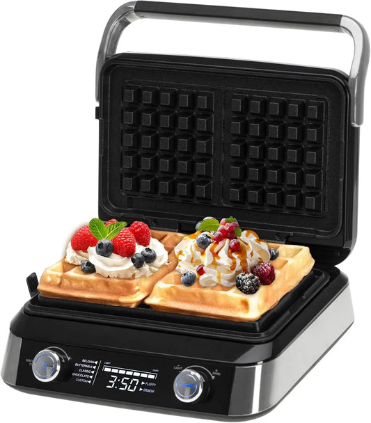 Waffelautomat, Waffeleisen, 12x13x2cm, 2400 W, 5 Programme, LCD-Display, Wärmefunktion, für Butterwaffeln & Schokoladenwaffeln, ADLER EUROPE