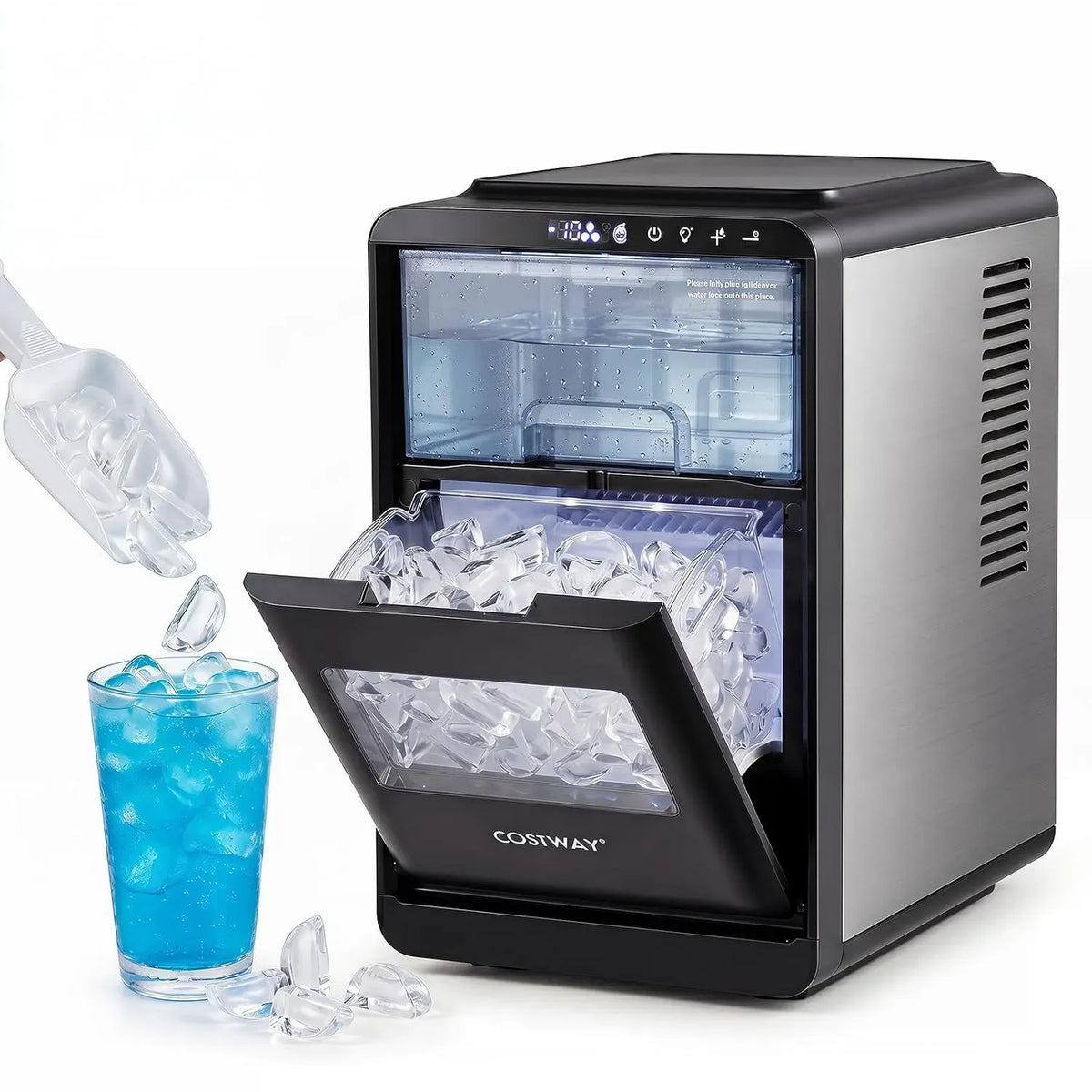 Eiswürfelmaschine, COSTWAY, 12 kg/Tag, Eisbereiter, Eiswürfelmaschine für klare Halbmond-Eiswürfel