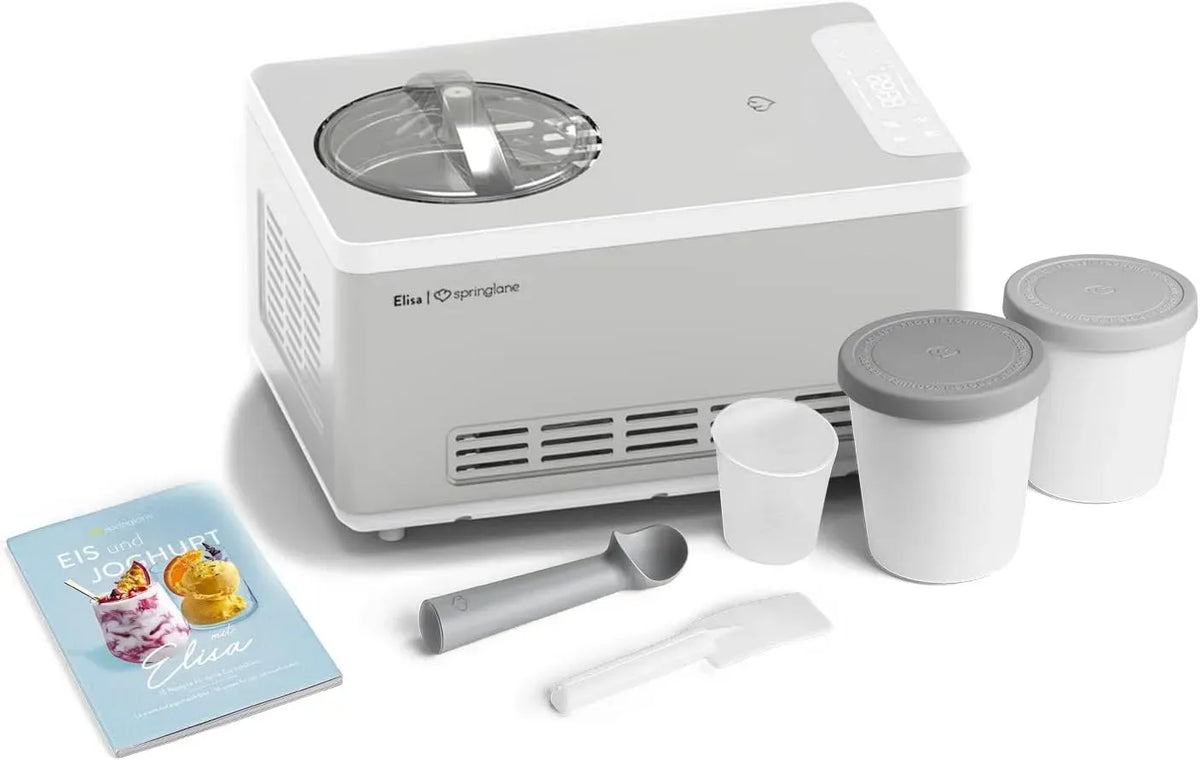 Joghurtbereiter, Eismaschine, Eisbehälter, Speiseeismaschine, 2,0 L, 220 W, Edelstahl, Wärmefunktion, Grau, SPRINGLANE