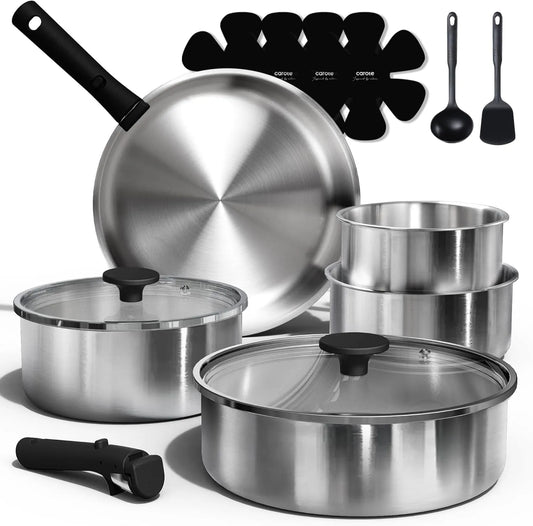 9-teiliges Induktions-Kochgeschirr-Set, Edelstahl, 7 Teile, abnehmbarer Griff, Wohnmobil-geeignet, PFOA- und PFAS-frei
