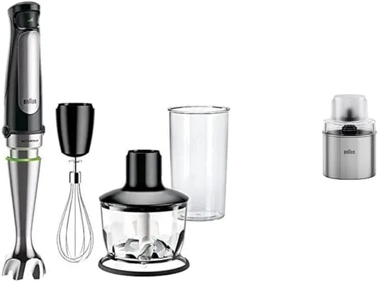 Braun MQ 7035X 3-teiliges Gerätezubehör, 1000 W, Edelstahl, Schwarz, schwarz & Kaffee- und Gewürzmühlen Aufsatz S 270 SI, MultiQuick 7 Stabmixer