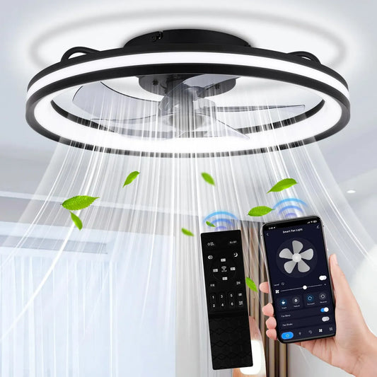 Ventilator, 50 cm, Timer, Wohnzimmergestaltung, Schwarz, Smart LED Deckenleuchte 3 Farbtemperatur und 6 Gang