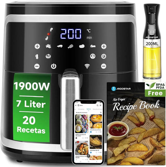 Heißluftfritteuse, 7 L, 1900 W, WLAN, Schwarz